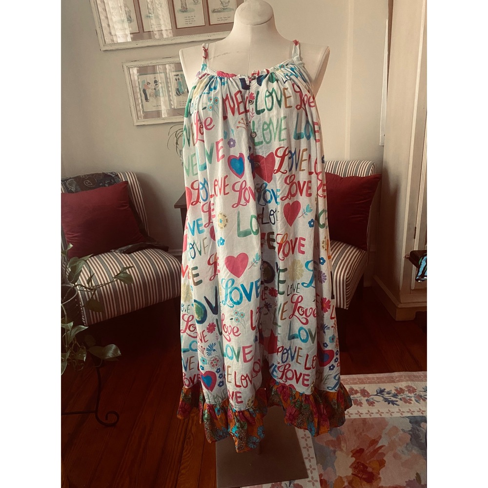 Paper Lace Boho Love Heart Ruffle Hem Sundress gray cottage core festival Sz L - Picture 5 of 8
